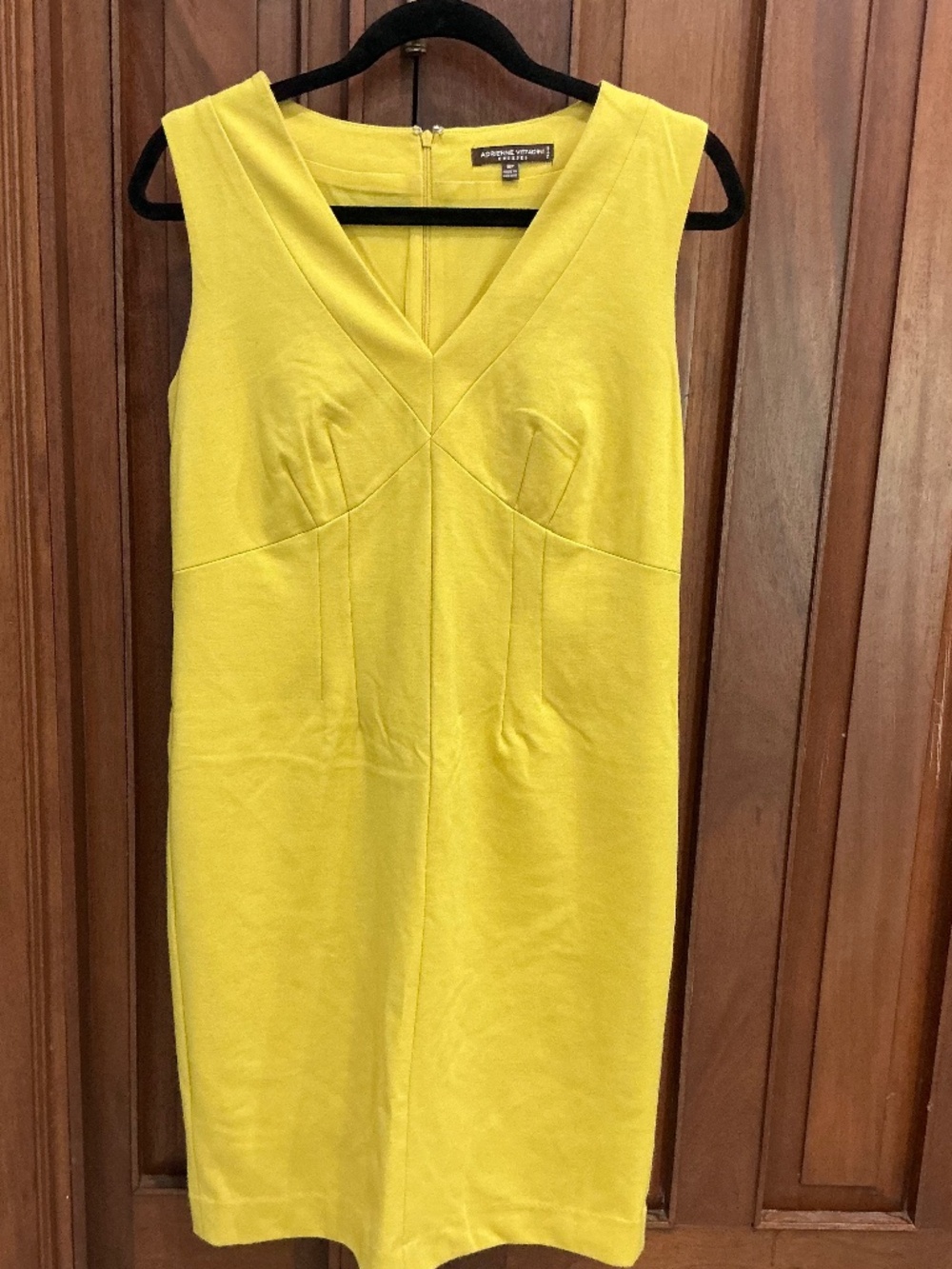 Adrienne Vittadini: Bright Yellow V-Neck Seamed Sheath Dress